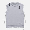 Concert Outfit Hole Raw Edge Sweater Vest