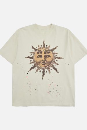 Concert Outfit Ink-Splashed Sun God Worn T-Shirt
