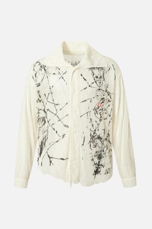 Concert Outfit Irregular Pleated Print Shirt