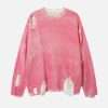 Concert Outfit Irregular Ripped Round Neck Sweater