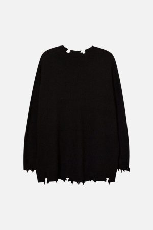 Concert Outfit Irregular Ripped Skeleton Zipper Chain Knit Sweater