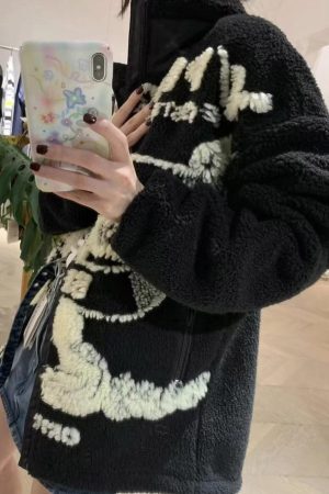 Concert Outfit Jacquard Stand Collar Sherpa  Jacket