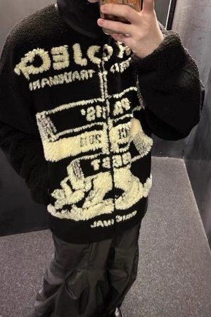 Concert Outfit Jacquard Stand Collar Sherpa  Jacket