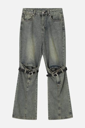 Concert Outfit Lace-Up Ripped Wash Jeans