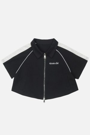 Concert Outfit Lapel Zipper Colorblock Tee