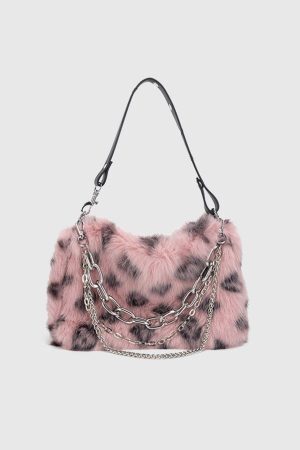 Concert Outfit Leopard Fleece Chain Bag