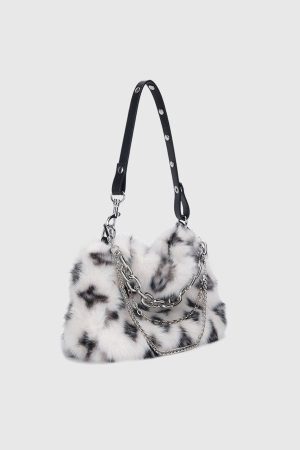 Concert Outfit Leopard Fleece Chain Bag