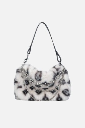 Concert Outfit Leopard Fleece Chain Bag