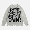 Concert Outfit Letters Ripped Hole Sweater