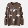 Concert Outfit Maillard Star Tassel Ripped Sweater