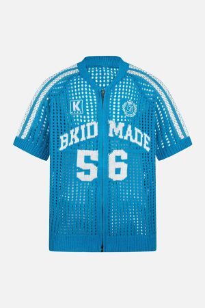 Concert Outfit Mesh Zip-Up Sports Jersey Short Sleeve Shirt