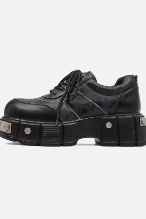 Concert Outfit Metal Plate Chunky Leather Shoes