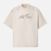 Concert Outfit Metallic Print Suede Crew Neck T-Shirt