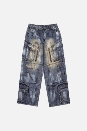 Concert Outfit Multi-Pocket Dirty Overalls Jeans