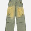 Concert Outfit Multi Pocket Fringe Washed Jeans