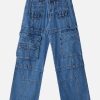 Concert Outfit Multi Pocket Patchwork Straight-Leg Jeans