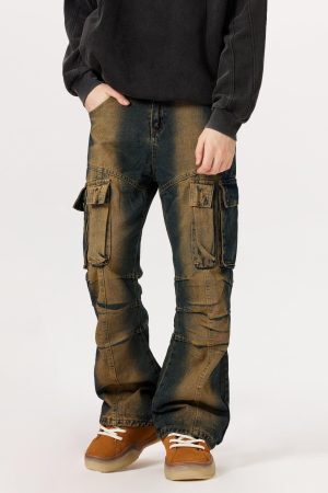 Concert Outfit Multi Pocket Washed Cargo Jeans