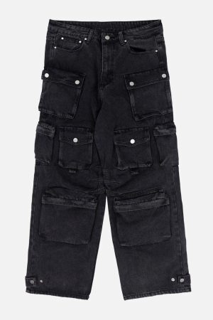 Concert Outfit Multi-Pocket Wide-Leg Jeans