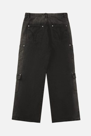 Concert Outfit Multi-Pocket Zipper Design Washed Hip-Hop Jeans