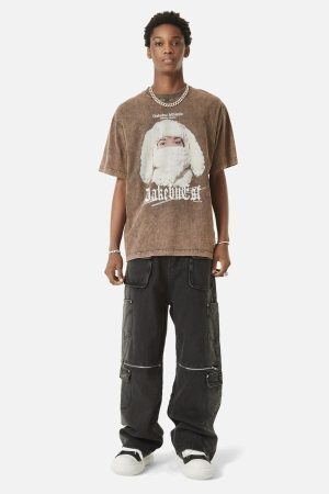 Concert Outfit Multi-Pocket Zipper Design Washed Hip-Hop Jeans
