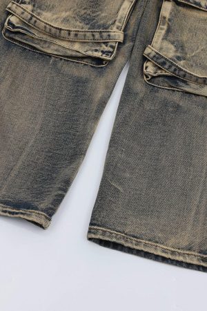 Concert Outfit Multiple Pockets Washed Jeans