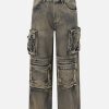 Concert Outfit Multiple Pockets Washed Jeans