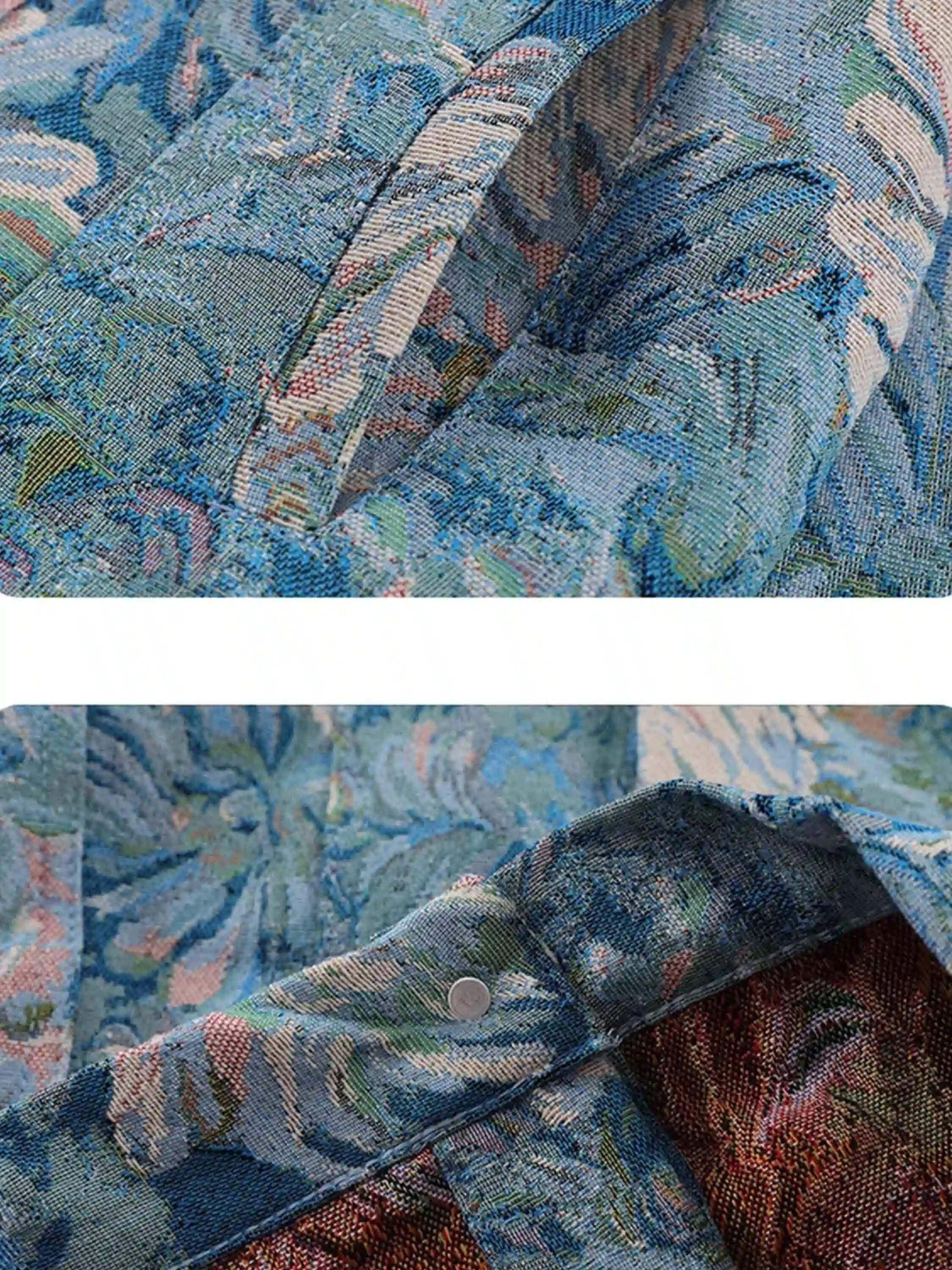 Concert Outfit Oil Painting Jacquard Flower Denim Jacket