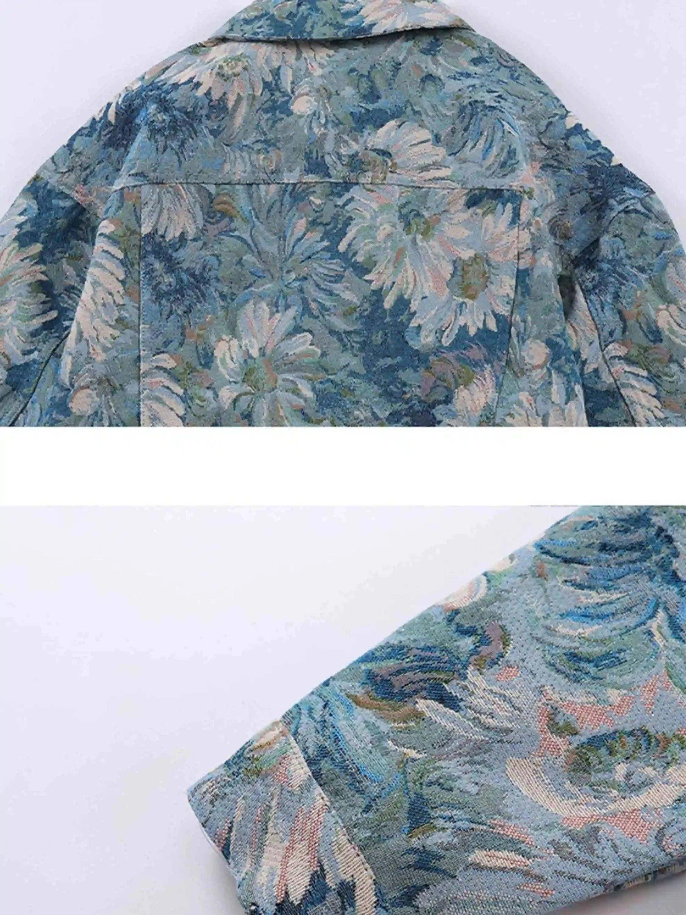 Concert Outfit Oil Painting Jacquard Flower Denim Jacket