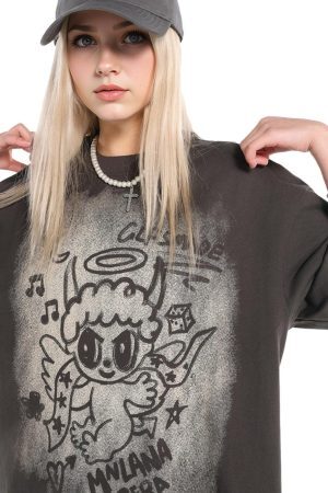 Concert Outfit Oversized Angel Graphic T-Shirt