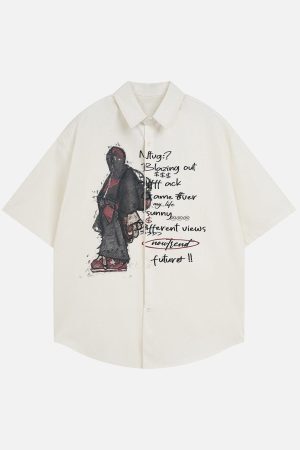 Concert Outfit Oversized Graphic Cartoon Letter Print Short-Sleeve Shirt