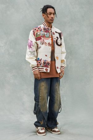 Concert Outfit Owl Patch Embroidered Baseball Jersey