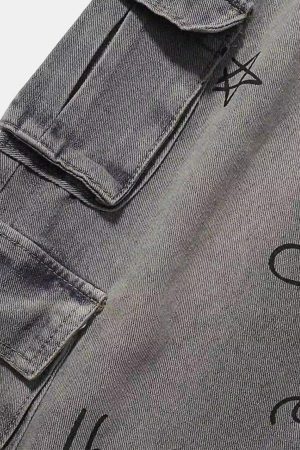 Concert Outfit Painted Washed Multi-Pocket Cargo Jeans