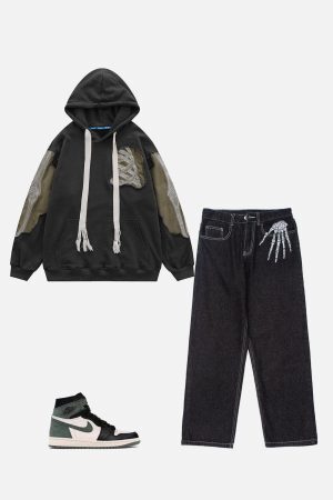 Concert Outfit Patchwork Skeleton Hoodie