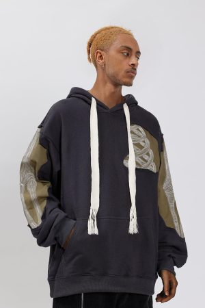 Concert Outfit Patchwork Skeleton Hoodie