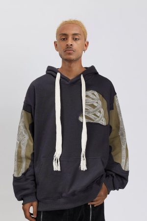 Concert Outfit Patchwork Skeleton Hoodie