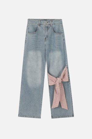 Concert Outfit Plaid Bow Loose Jeans