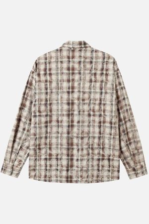 Concert Outfit Plaid Graffiti Spray-Painted Letters Long Sleeve Shirt
