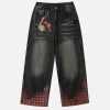 Concert Outfit Plaid Washed Print Loose Jeans