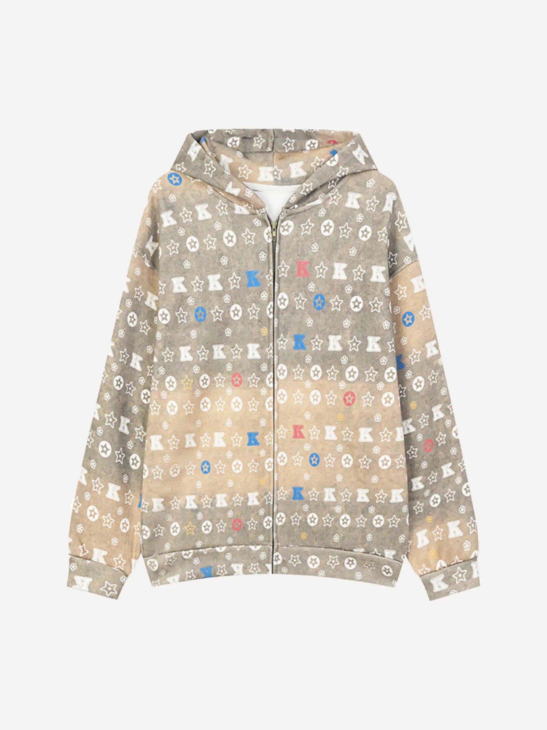 Concert Outfit Printing Gradient Zip-Up Hoodie