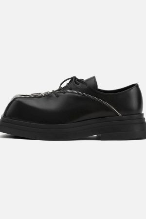 Concert Outfit Punk Personality Zipper Design Leather Shoes