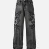 Concert Outfit Raw Edge Patch Straight Jeans