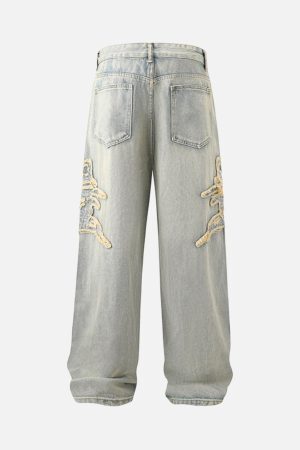 Concert Outfit Raw Edge Patch Straight Jeans