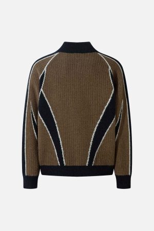 Concert Outfit Retro Contrast Color Cardigan Knitted Sweater