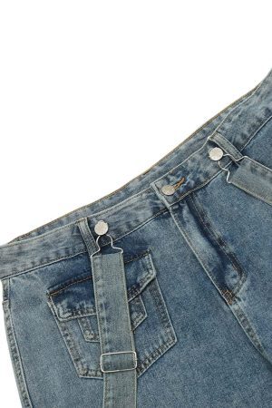 Concert Outfit Retro Detachable Strap Multi-Pocket Jeans