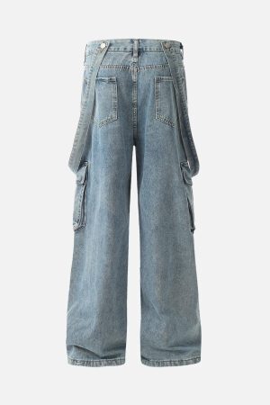 Concert Outfit Retro Detachable Strap Multi-Pocket Jeans