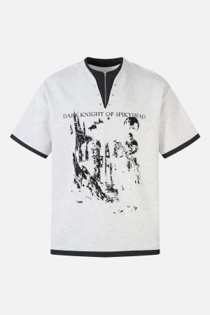 Concert Outfit Retro Faux Two-Piece Print T-Shirt