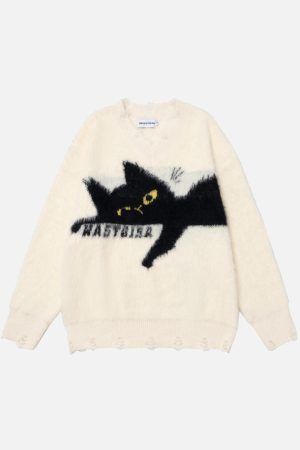 Concert Outfit Retro Lazy Cat Sweater