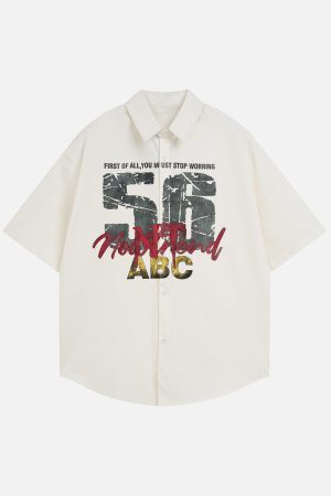 Concert Outfit Retro Letter Print Short Sleeve Shirt