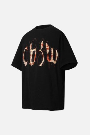 Concert Outfit Retro Plaid Letter Embroidered T-Shirt
