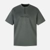 Concert Outfit Retro Quarter Zip Up Suede Embroidered T-Shirt